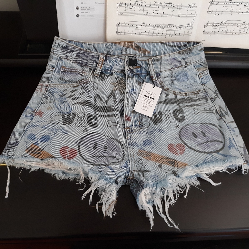 Graffiti Denim Shorts